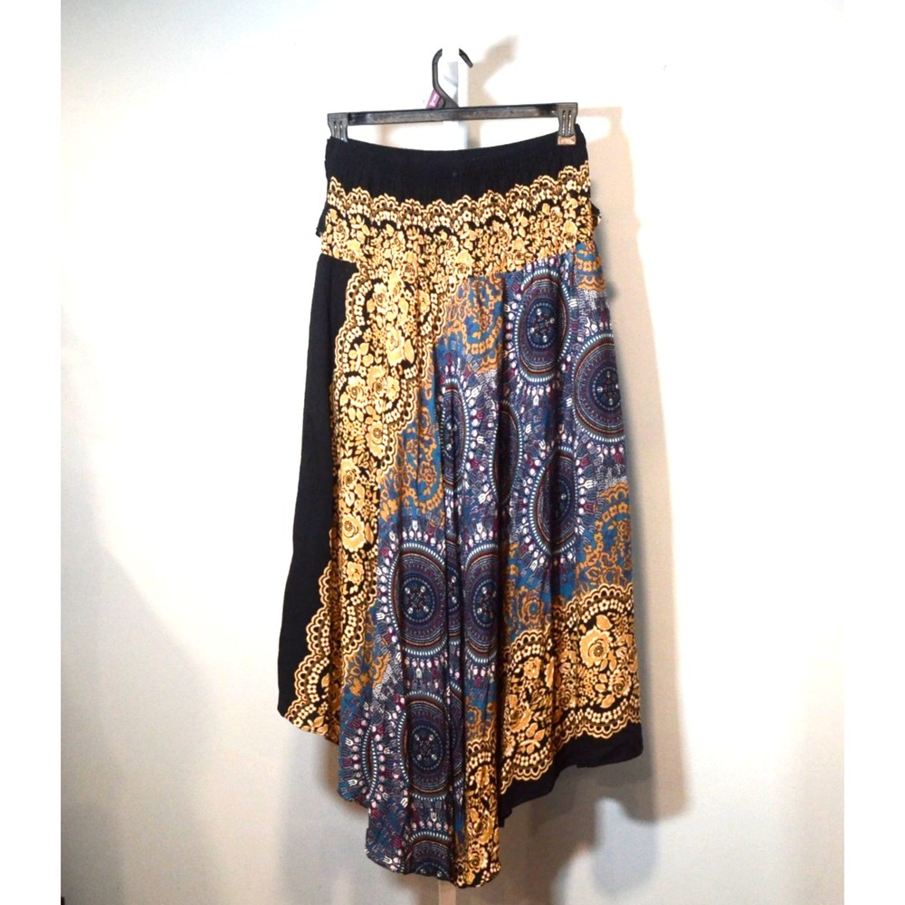 Bangkok Pants Midi Skirt One Size Multicolor Handkerchief Hem Boho Art-Inspired